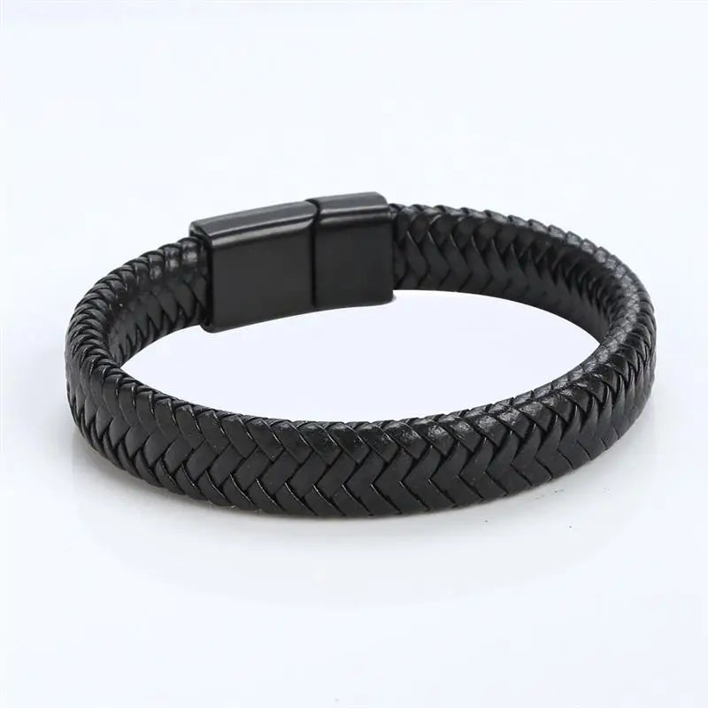 CowLost | jiayiqi-punk-men-jewelry-black-braided-leather-bracelet-stainless-steel-magnetic-clasp |39