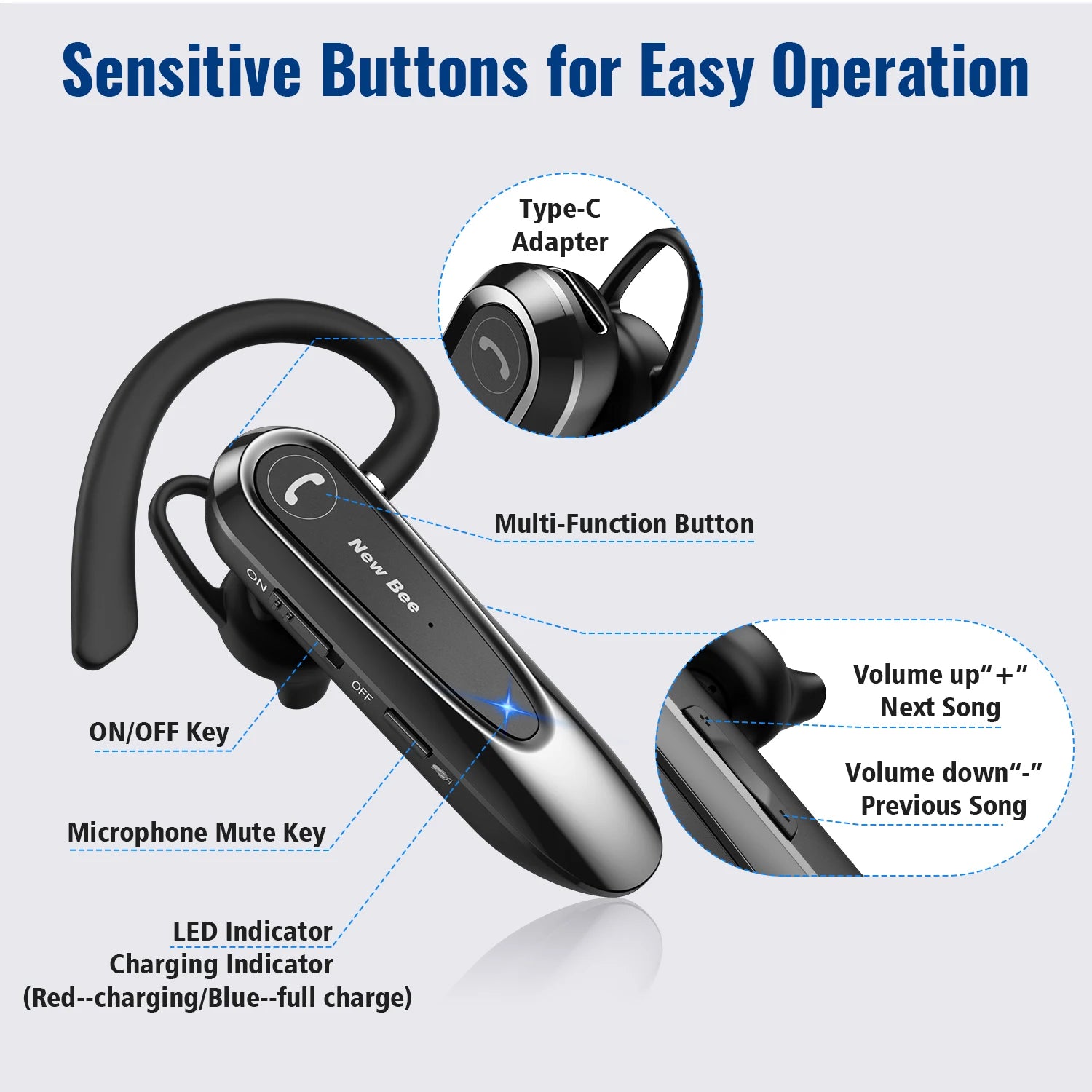 CowLost | new-bee-b45-bluetooth-5-0-earphones-dual-mic-mute-wireless-headset |8