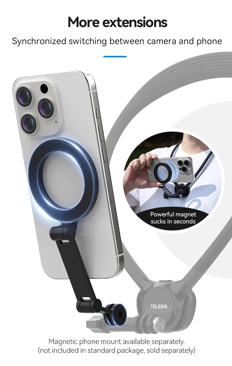 CowLost | telesin-phone-action-camera-2-in-1-neck-hold-mount-for-gopro-insta360-dji-osmo |3