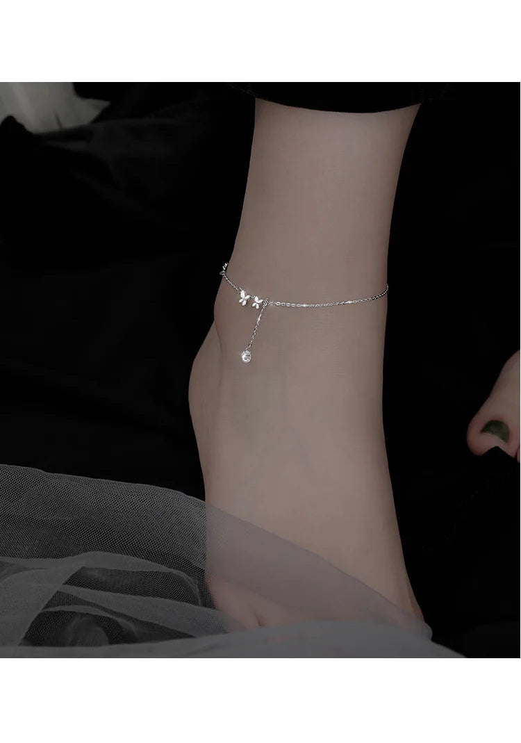 CowLost | handbags-sam-panda-925-sterling-silver-butterfly-zircon-tassel-anklet-for-women |8