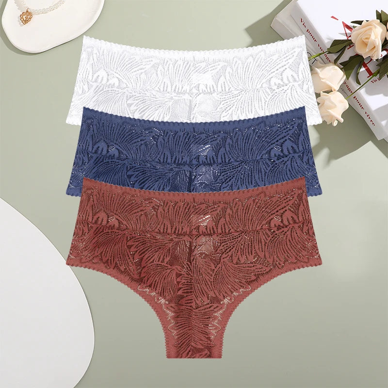 CowLost | activewear-pants-3pcs-lace-hollow-out-mid-waist-womens-briefs-set |18