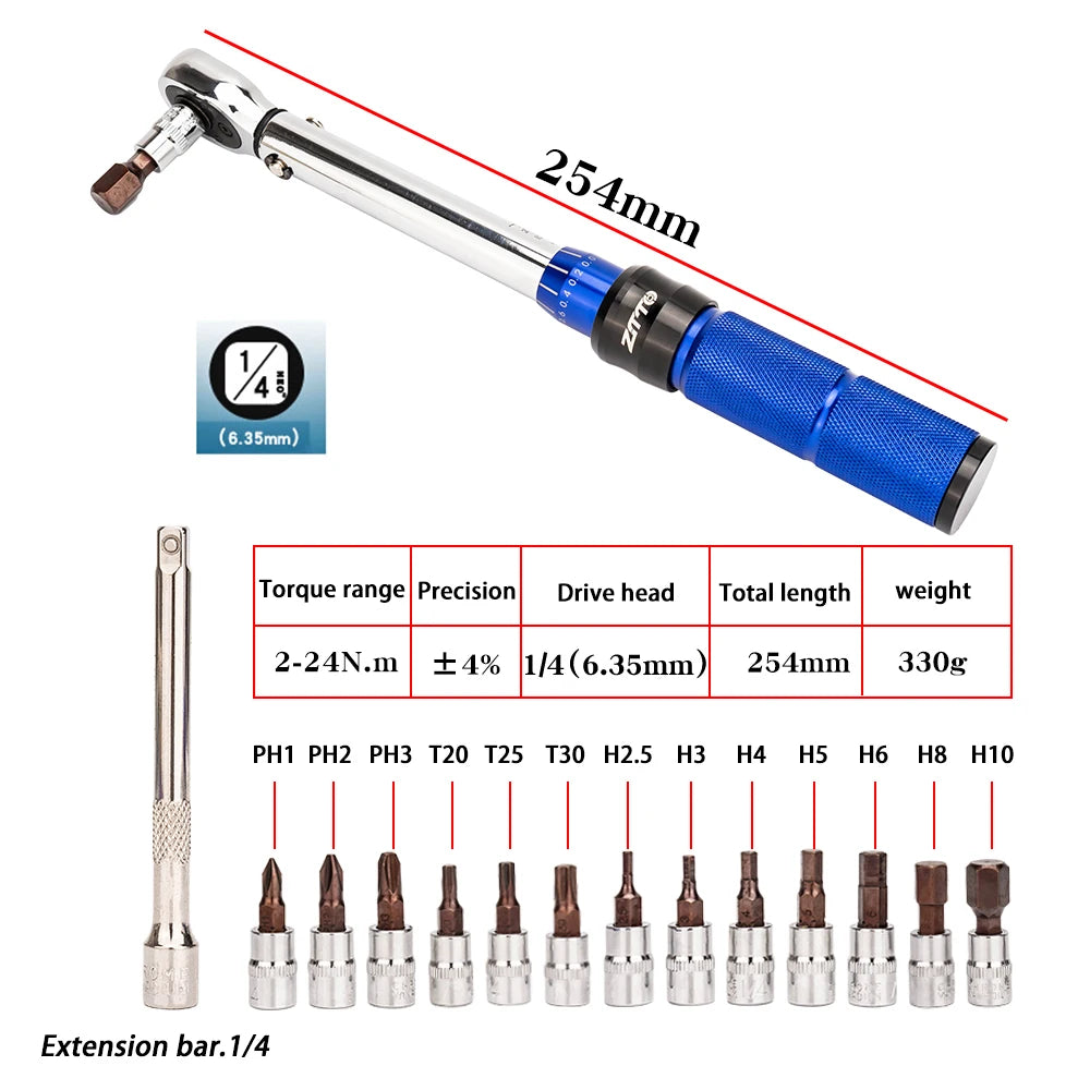 CowLost | ztto-mtb-road-bike-bicycle-preset-torque-wrench-2nm-to-24nm-precise-instrument-durable-hexagon-t25-allen-key-s2-prime-steel |3