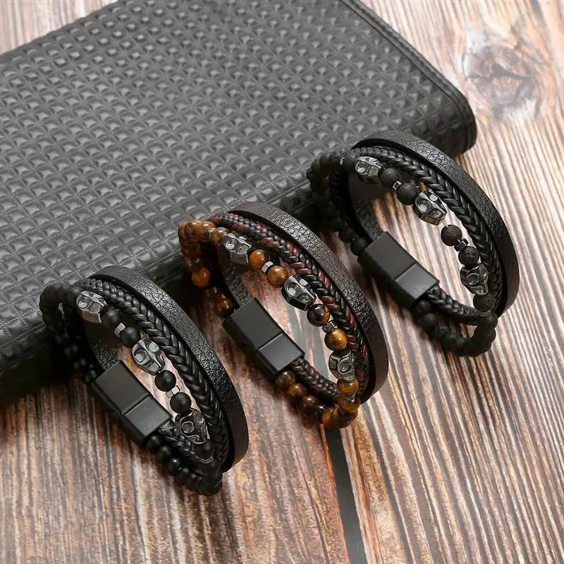 CowLost | high-quality-leather-bracelet-men-classic-fashion-tiger-eye-beaded-multi-layer |14