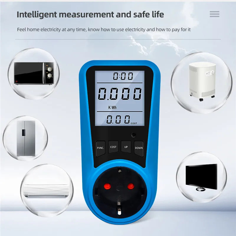 Digital Wattmeter Power Meter Voltmeter AC 220V LCD Backlight Energy Tester with EU US UK AU FR BR IT Plug