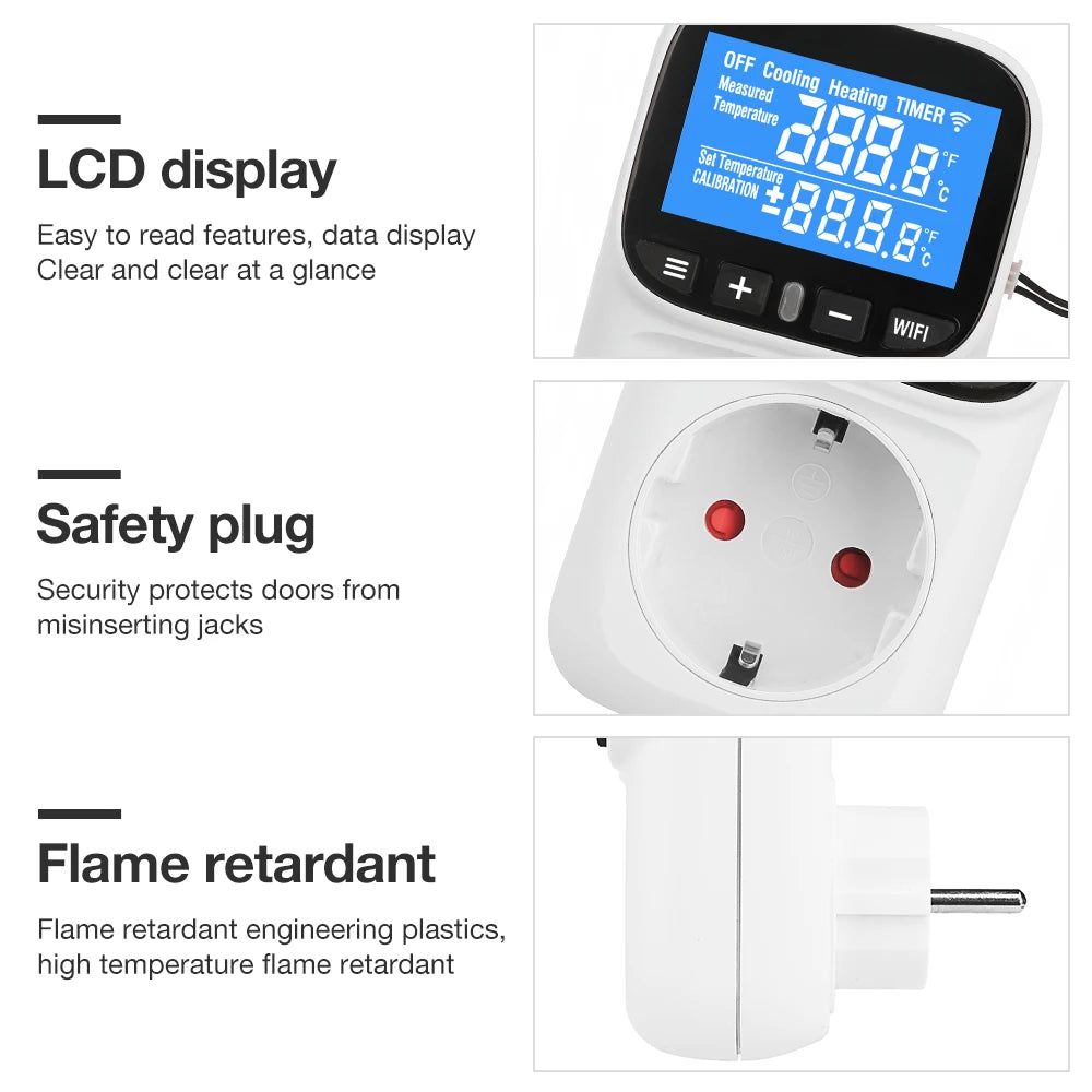 JUANJUAN Tuya Smart WiFi Digital Temperature Controller Socket AC110-240V Thermostat Outlet Heating Cooling Regulator