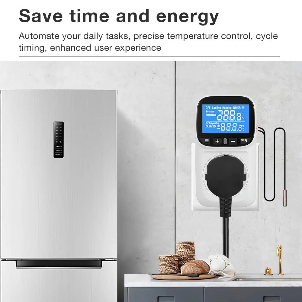 JUANJUAN Tuya Smart WiFi Digital Temperature Controller Socket AC110-240V Thermostat Outlet Heating Cooling Regulator