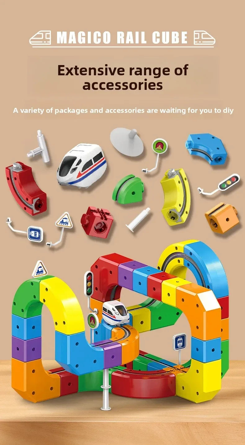 Children Magnetic Rail Car Cube DIY Building Blocks Educational Track Train Toy Christmas Gift