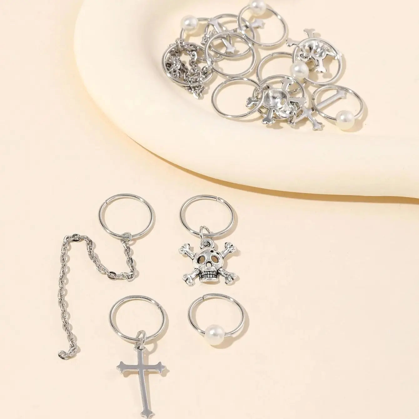 13pcs Cross&Skull Decor Hair Ring