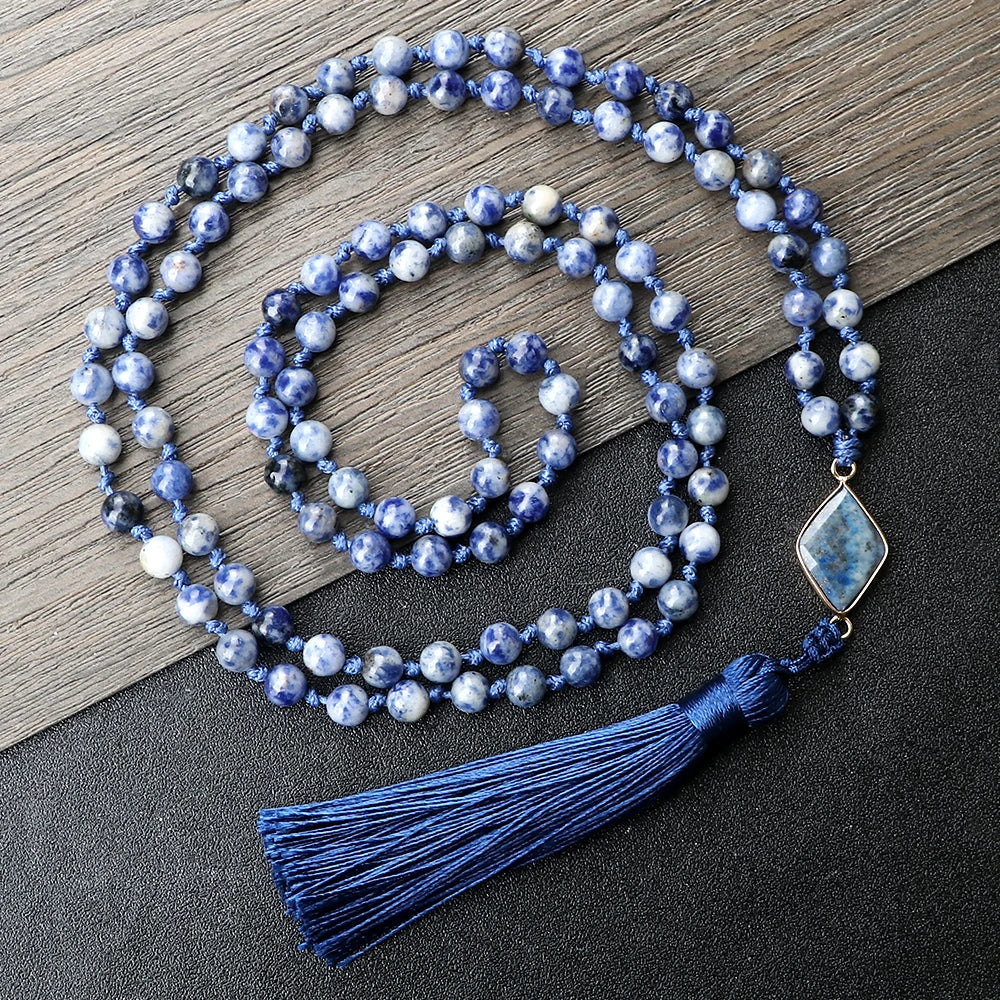 CowLost | handbags-white-dot-blue-vein-sodalite-108-beaded-mala-necklace-natural-stone |10
