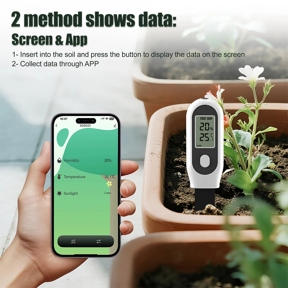 Tuya Zigbee 3-in-1 Soil Tester LCD Humidity Temperature Sunlight Meter Smart APP Monitor for Plants Garden