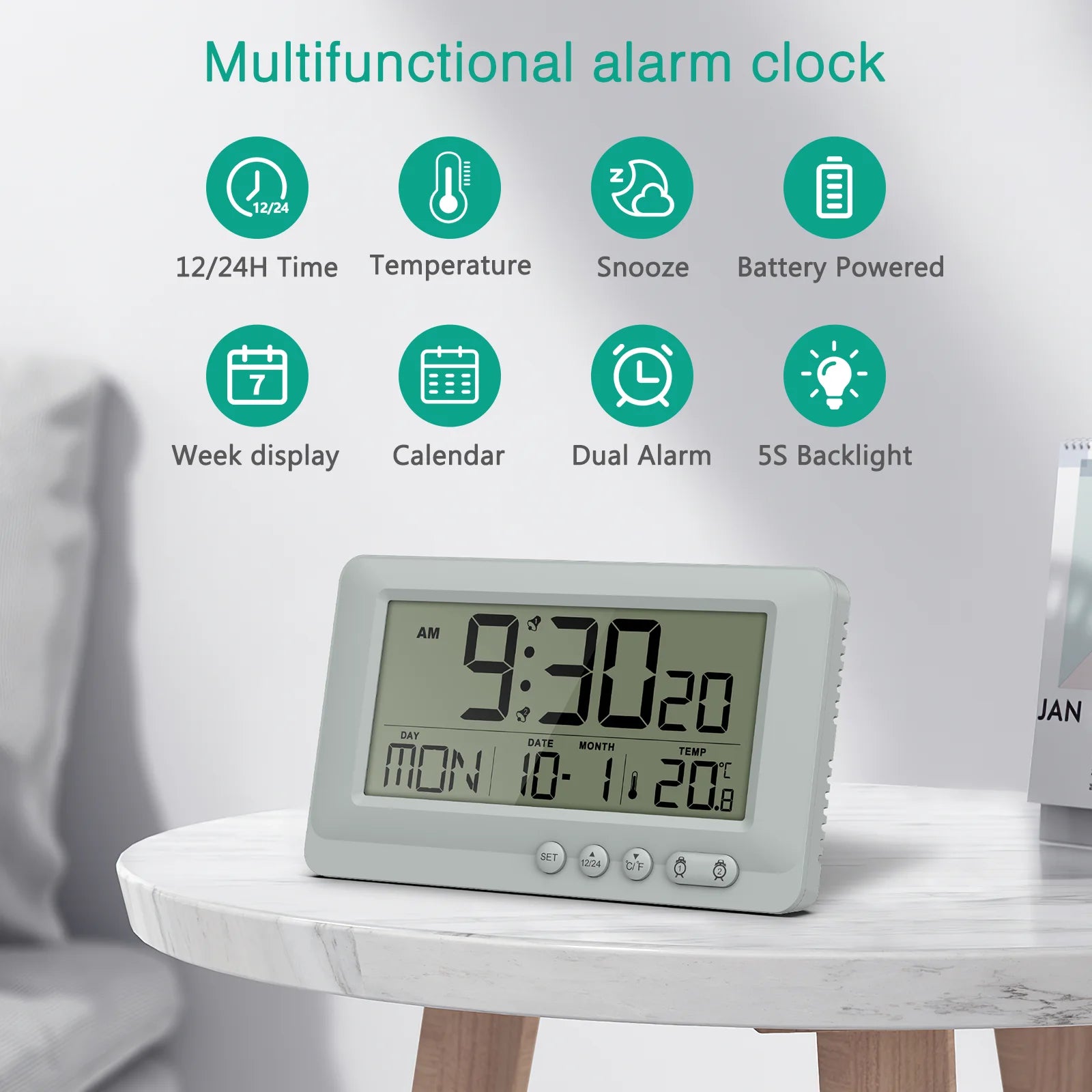 ORIA Digital Travel Alarm Clock with LCD, Dual Alarms & Calendar for Bedroom Office