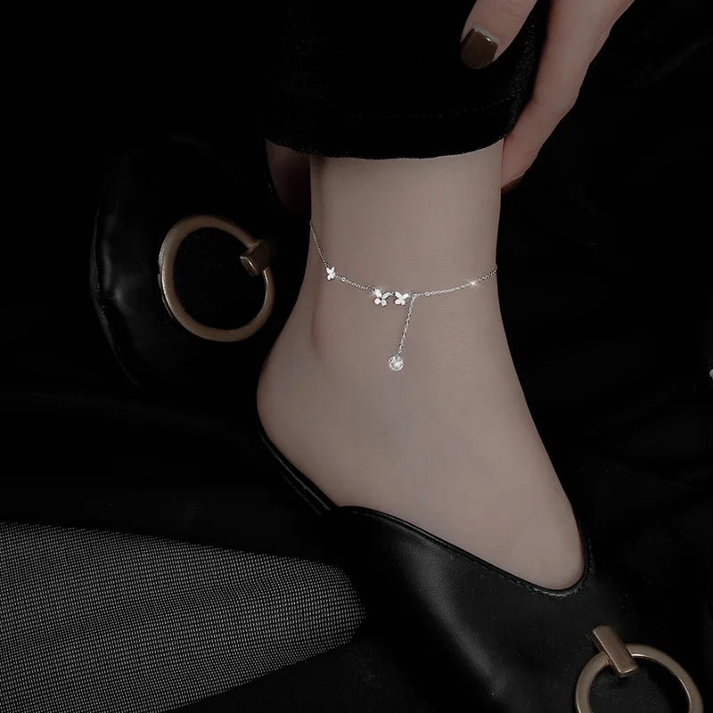 CowLost | handbags-sam-panda-925-sterling-silver-butterfly-zircon-tassel-anklet-for-women |2