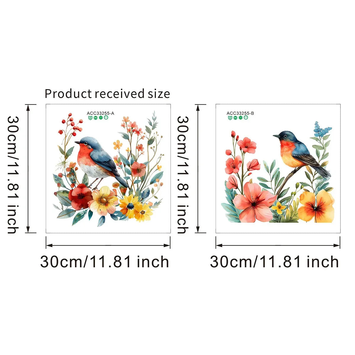 CowLost | 2pcs-diy-bathroom-sticker-bird-flower-design-for-bathroom |6