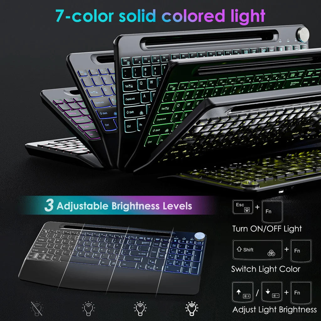CowLost | product_id-joma-wireless-full-size-keyboard-with-7-color-backlight-wrist-rest-phone-holder-rechargeable-silent-keys |3