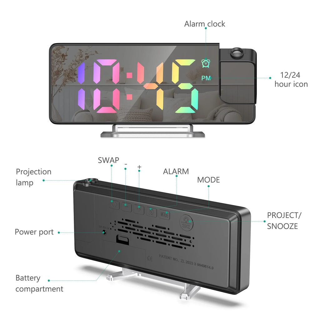 ORIA LED Projection Alarm Clock with Large 7.9" Screen, Date & Temperature Display