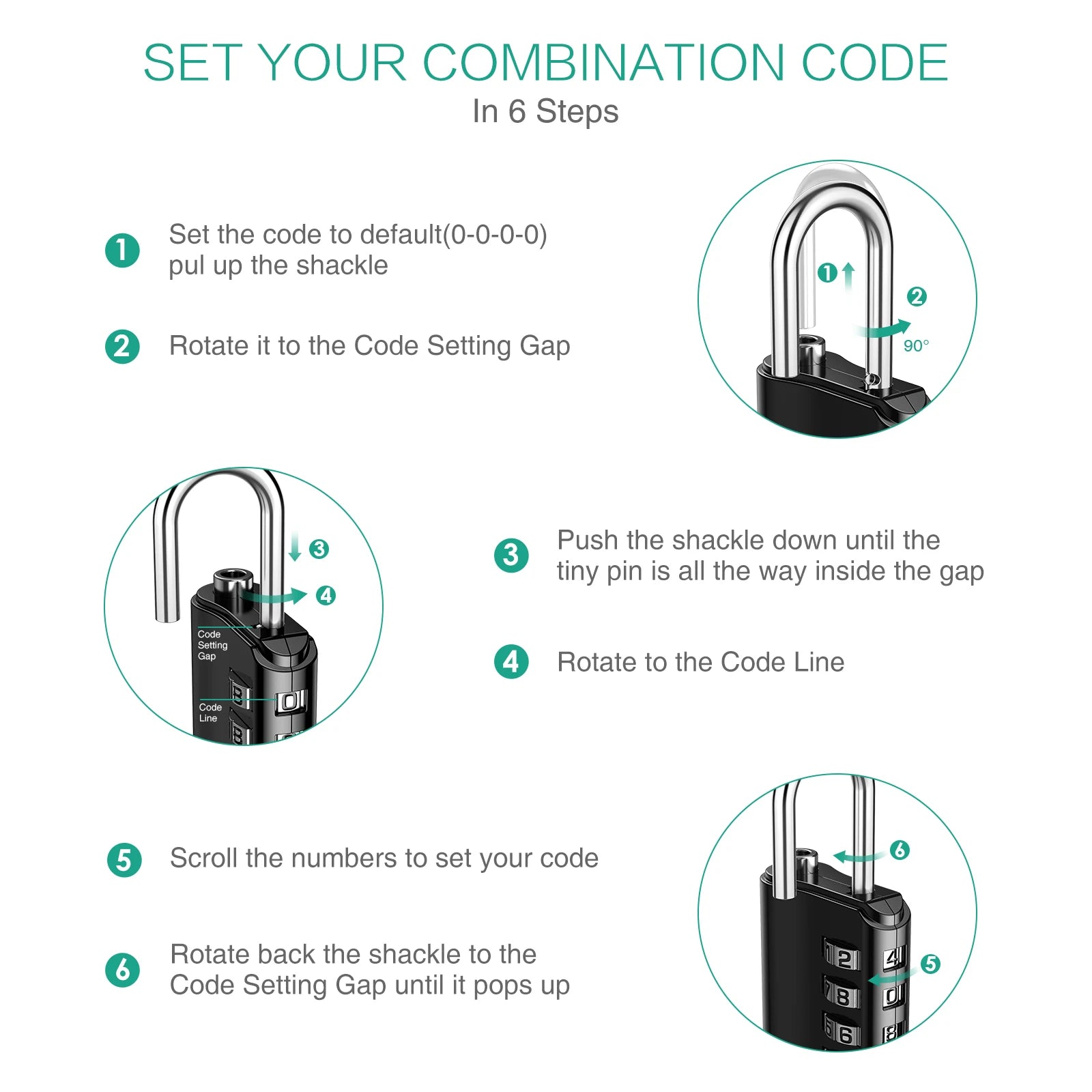ORIA 2-Pack 4-Digit Waterproof Combination Padlocks for Outdoor Gym Trunk Security Black