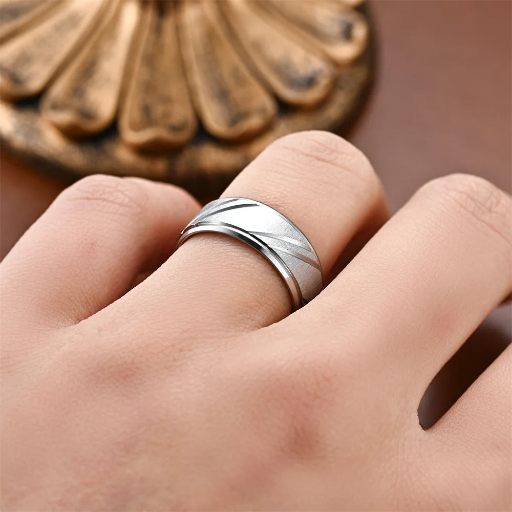 2025 Stainless Steel Couple Slash Rings Fashion Jewelry Wholesale