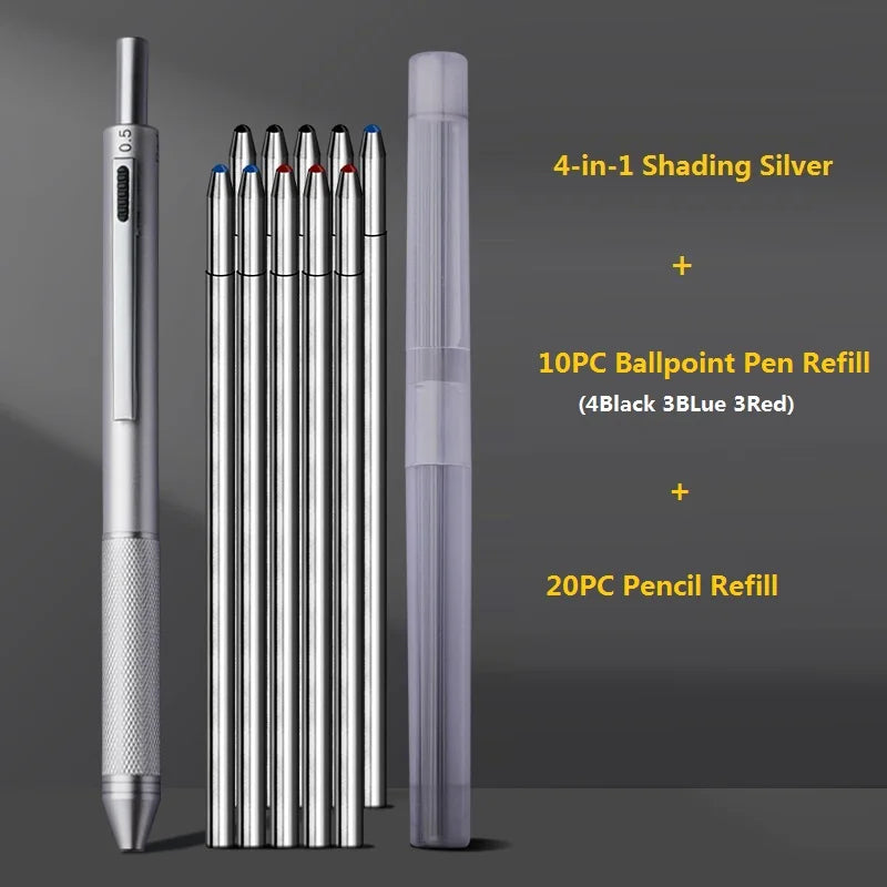 CowLost | product_id-metal-4-in-1-gravity-gel-pen-0-7mm-black-red-blue-mechanical-pencil-press-type-quick-dry-ballpoint |6