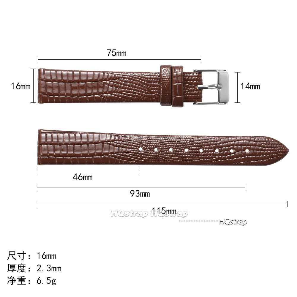 Ultra-thin 8-16mm Lizard Pattern Leather Watch Strap for Women Waterproof Wristband
