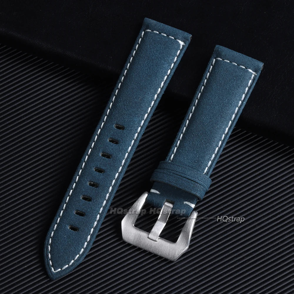Vintage Matte Leather Watchband Strap 18-24mm Black Blue Brown Unisex