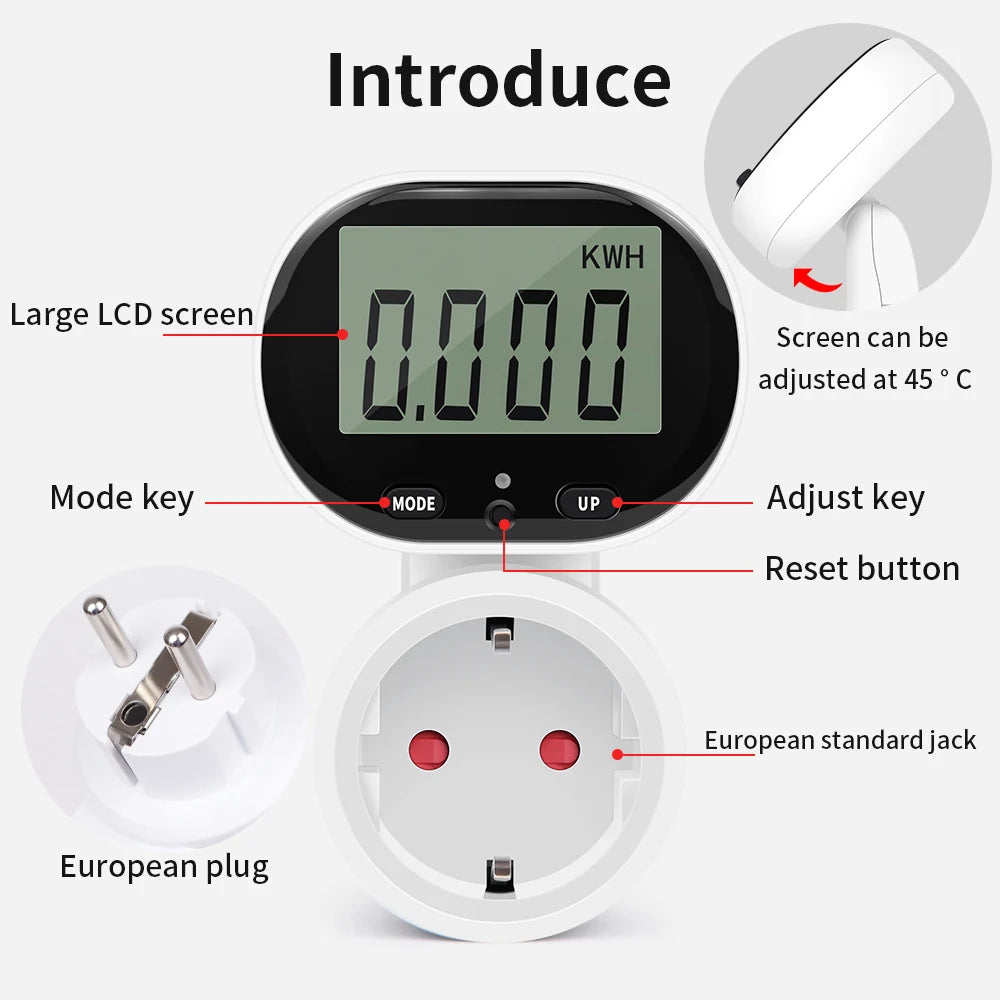 Digital LCD Energy Meter 230V Electric Wattmeter 0.00-9999.9 KWH Power Consumption Monitor