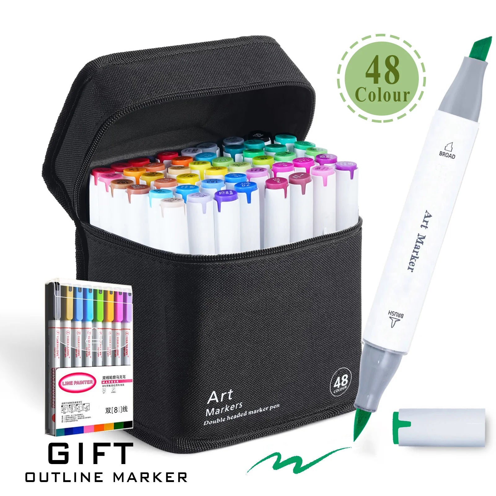 CowLost | product_id-120-color-dual-tip-brush-chisel-permanent-marker-set-with-base-outline-markers-and-refillable-pens |11