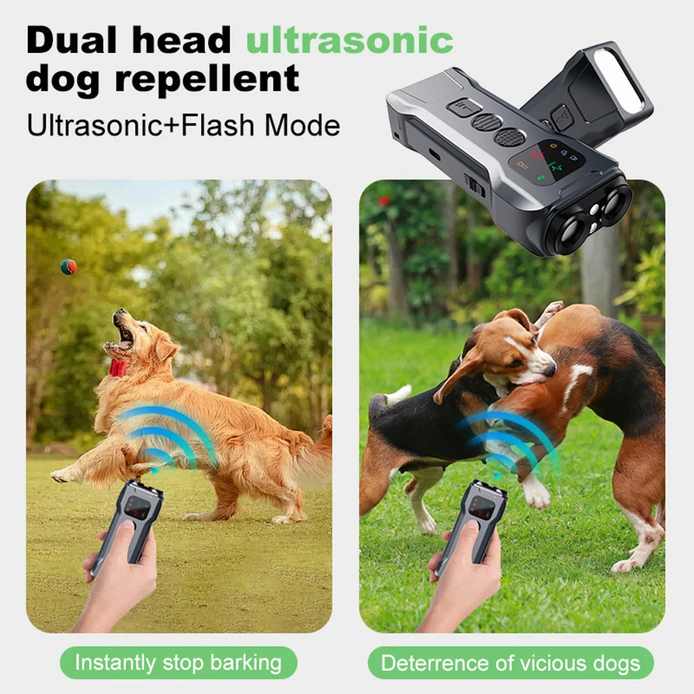 Rechargeable Ultrasonic Dog Repeller with LED Flashlight Anti-Barking Trainer