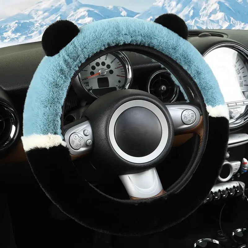 CowLost | winter-warm-plush-car-steering-wheel-cover-with-cute-panda-ears |18