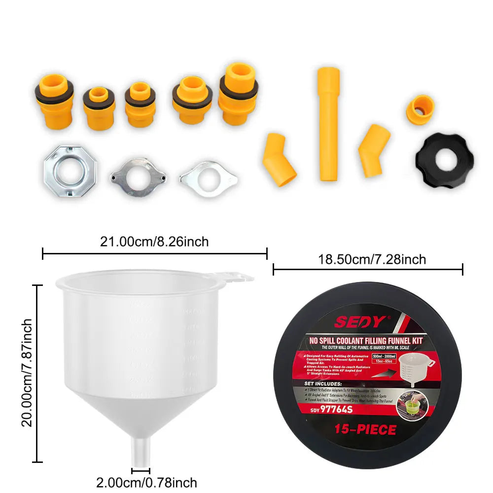 CowLost | product_id-15-piece-universal-spill-proof-coolant-and-oil-filling-funnel-kit |9