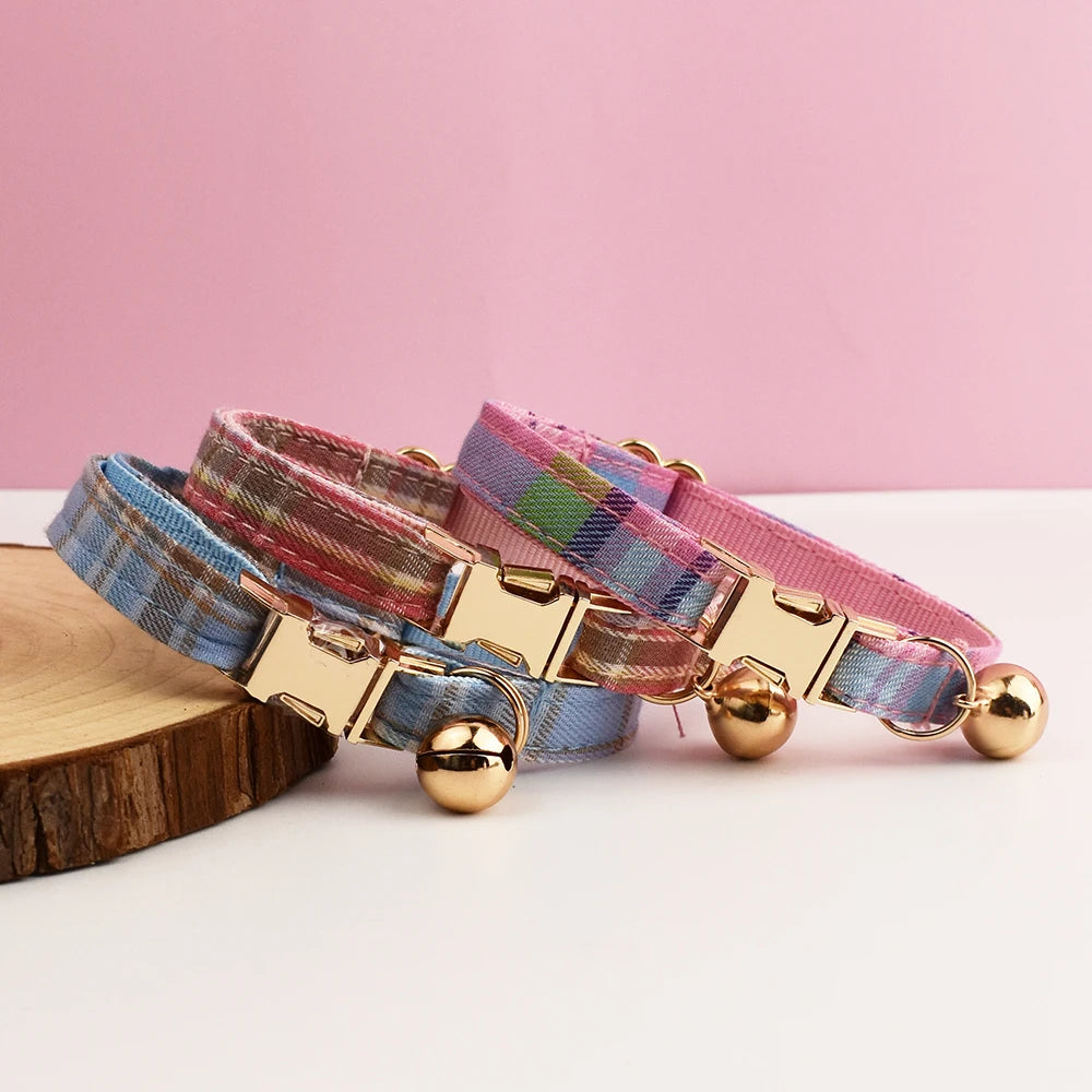CowLost | cat-furniture-adjustable-plaid-cat-collar-with-bowknot-and-bell |5