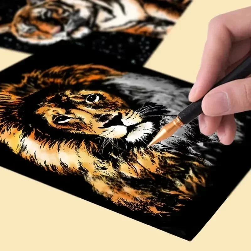 CowLost | product_id-4-pcs-a4-diy-scratch-painting-set-with-cartoon-animals-night-view-designs |4