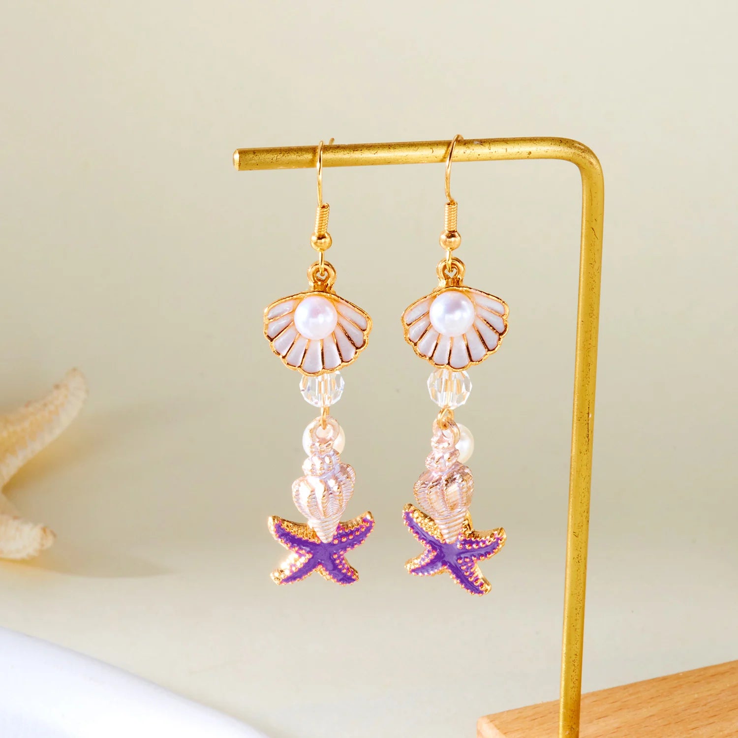 CowLost | bohemia-conch-shaped-starfish-dangle-earrings-for-women-exquisite-pearl-star-long-tassel-drop-earring-girls-beach-party-gifts |2