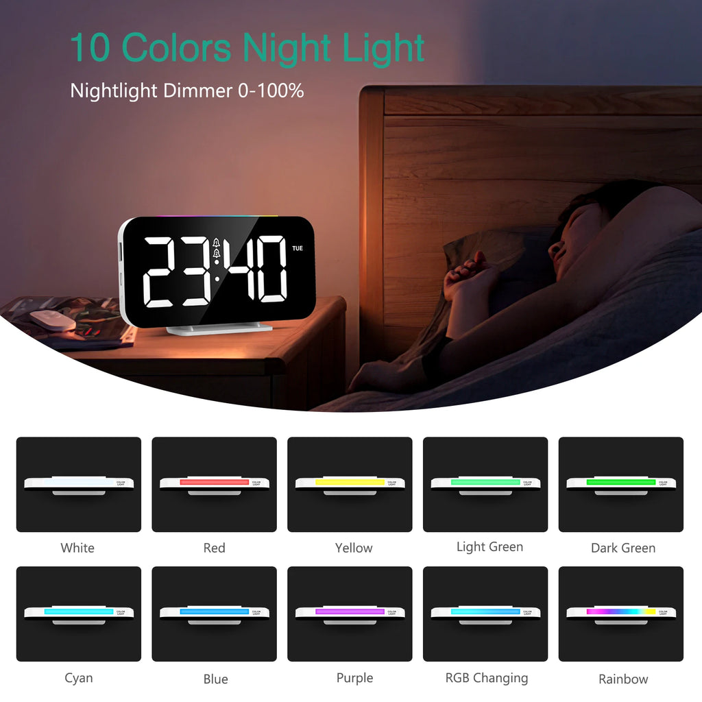 ORIA Digital Alarm Clock Large LED Display with 10 Color Night Light and Dual Alarms for Bedroom Office