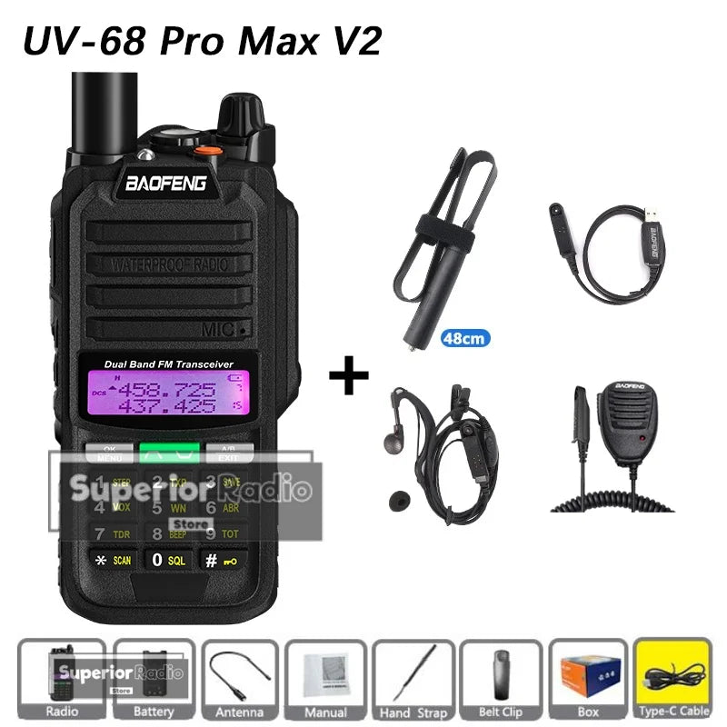 CowLost | mobile-phone-cases-baofeng-uv-68-pro-max-v2-walkie-talkie-ip67-waterproof-usb-c-charger-long-range-fm-radio-128-channels |20