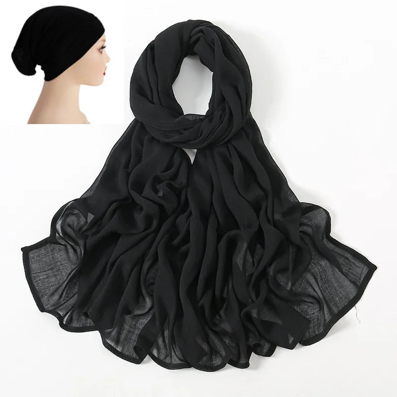 CowLost | 2pcs-set-hijab-matching-color-jersey-cap-lady-plain-viscose |18