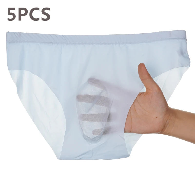 CowLost | 5-pairs-lot-mens-ice-silk-seamless-briefs-summer-transparent-quick-drying-underwear |1
