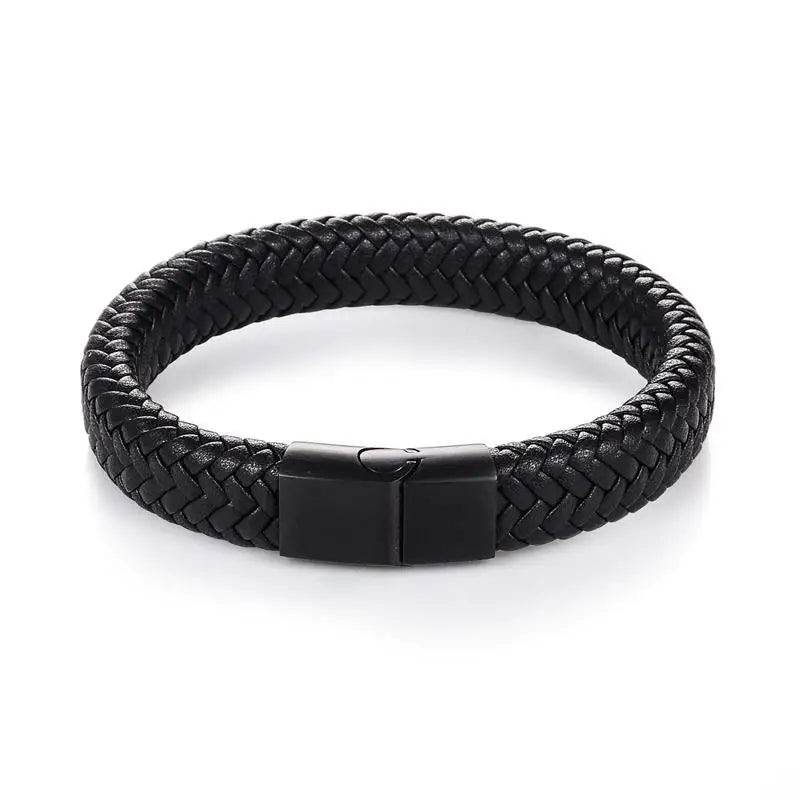 CowLost | jiayiqi-punk-men-jewelry-black-braided-leather-bracelet-stainless-steel-magnetic-clasp |40