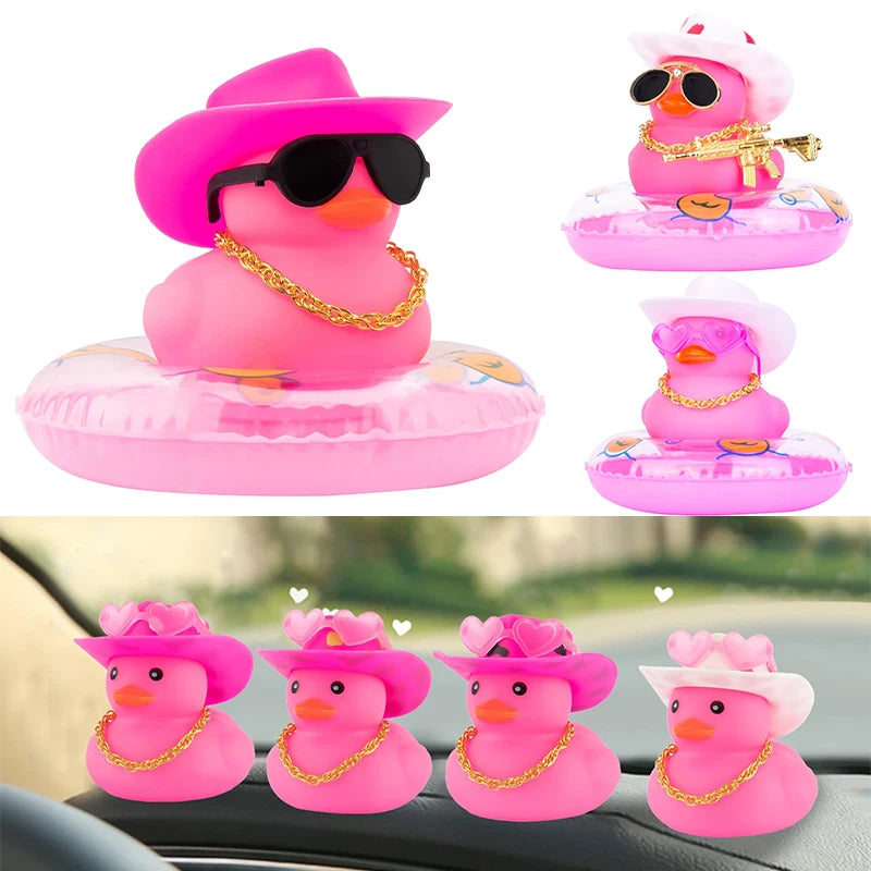 CowLost | product_id-car-cowboy-rubber-duck-dashboard-ornament-with-hat-heart-glasses-and-chain-pink |1