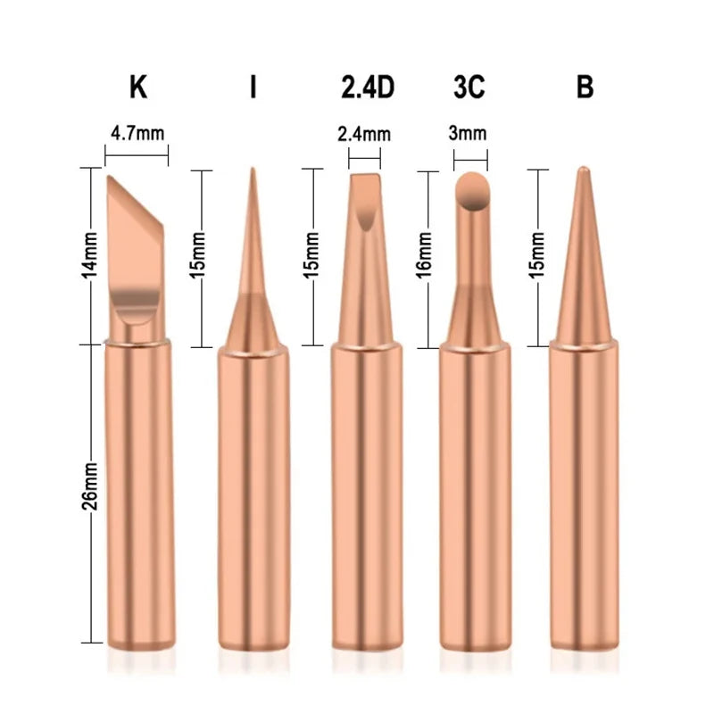 CowLost | product_id-5pcs-pure-copper-soldering-iron-tips-set-i-b-k-2-4d-3c-900m-for-diy-electronic-repair |1