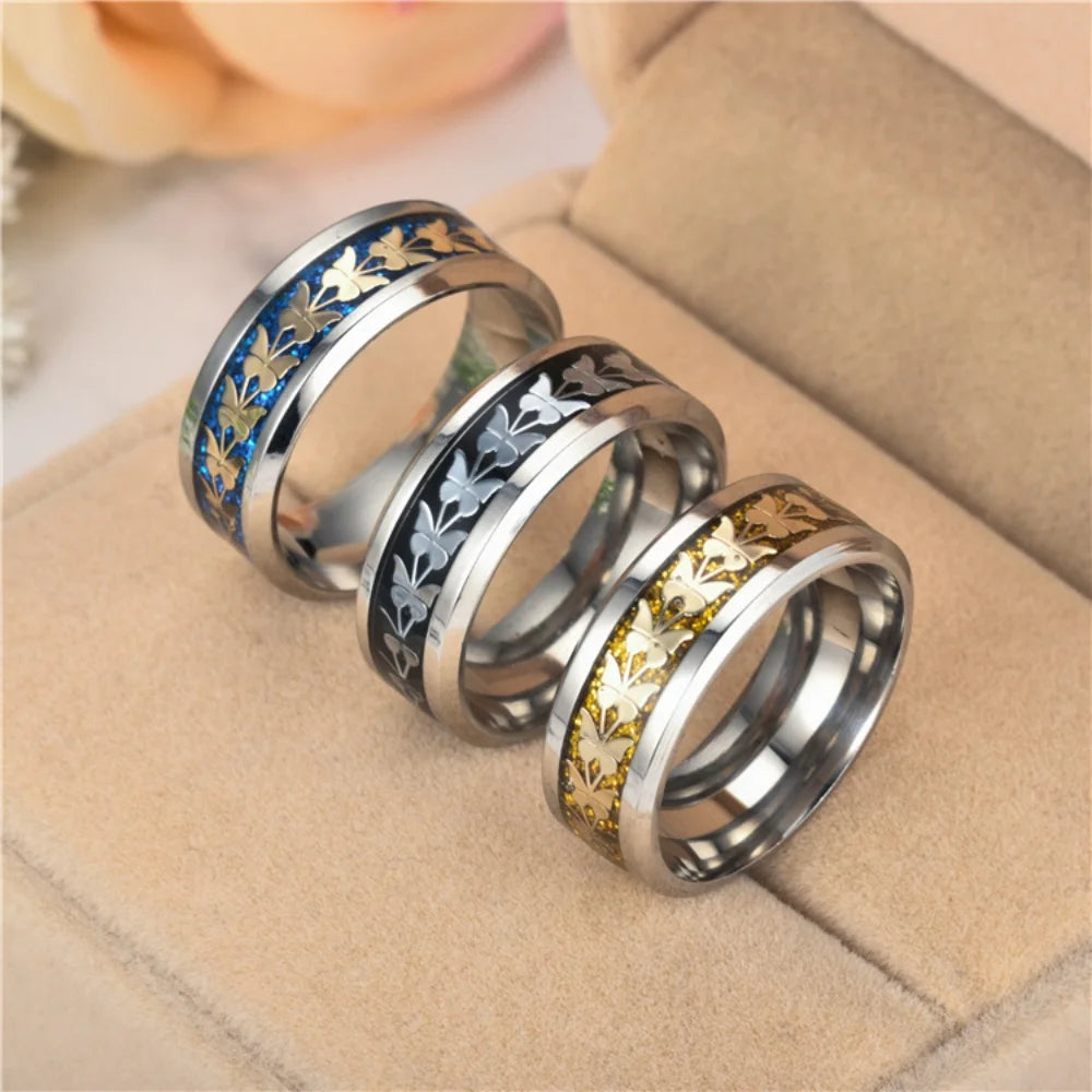 Stainless Steel Butterfly Rings for Women and Men, Sizes 6-13, Valentine's Day Jewelry Gift