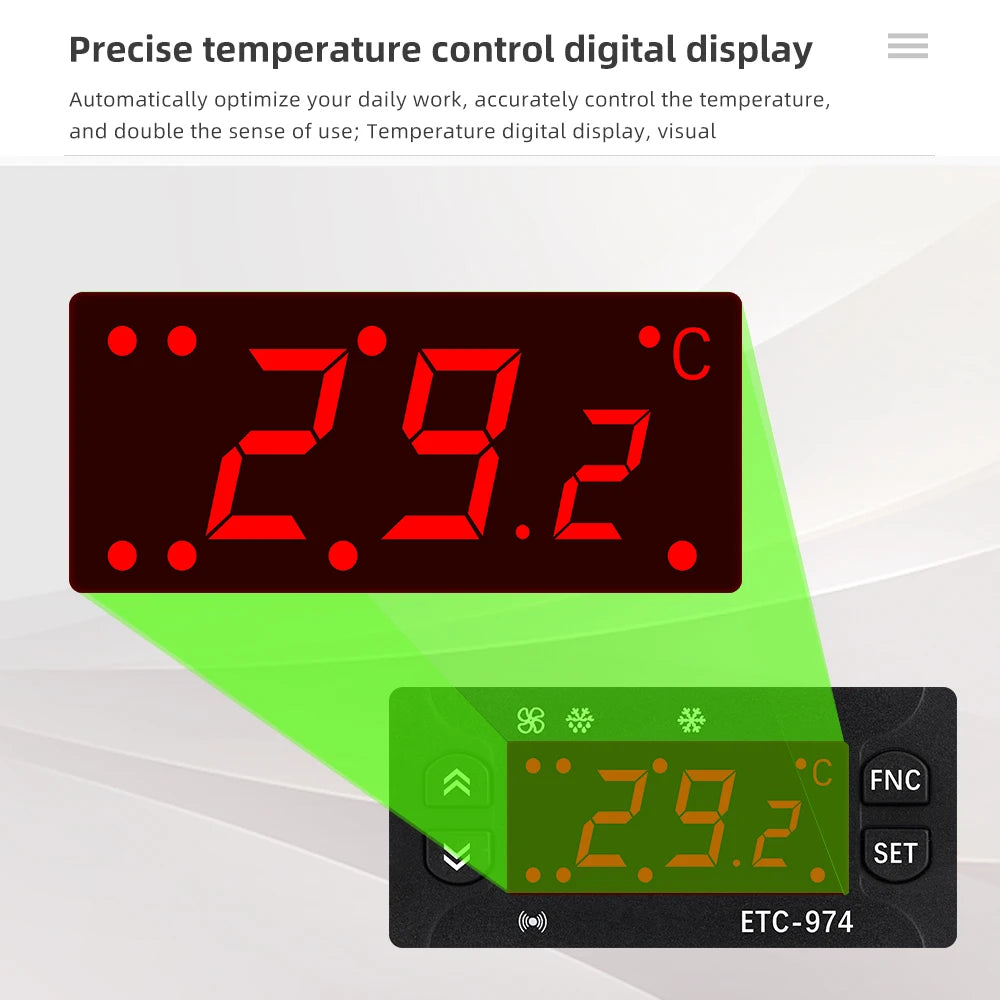 ETC-974 Mini Digital Temperature Controller 220V Thermostat Regulator with Dual NTC Sensors