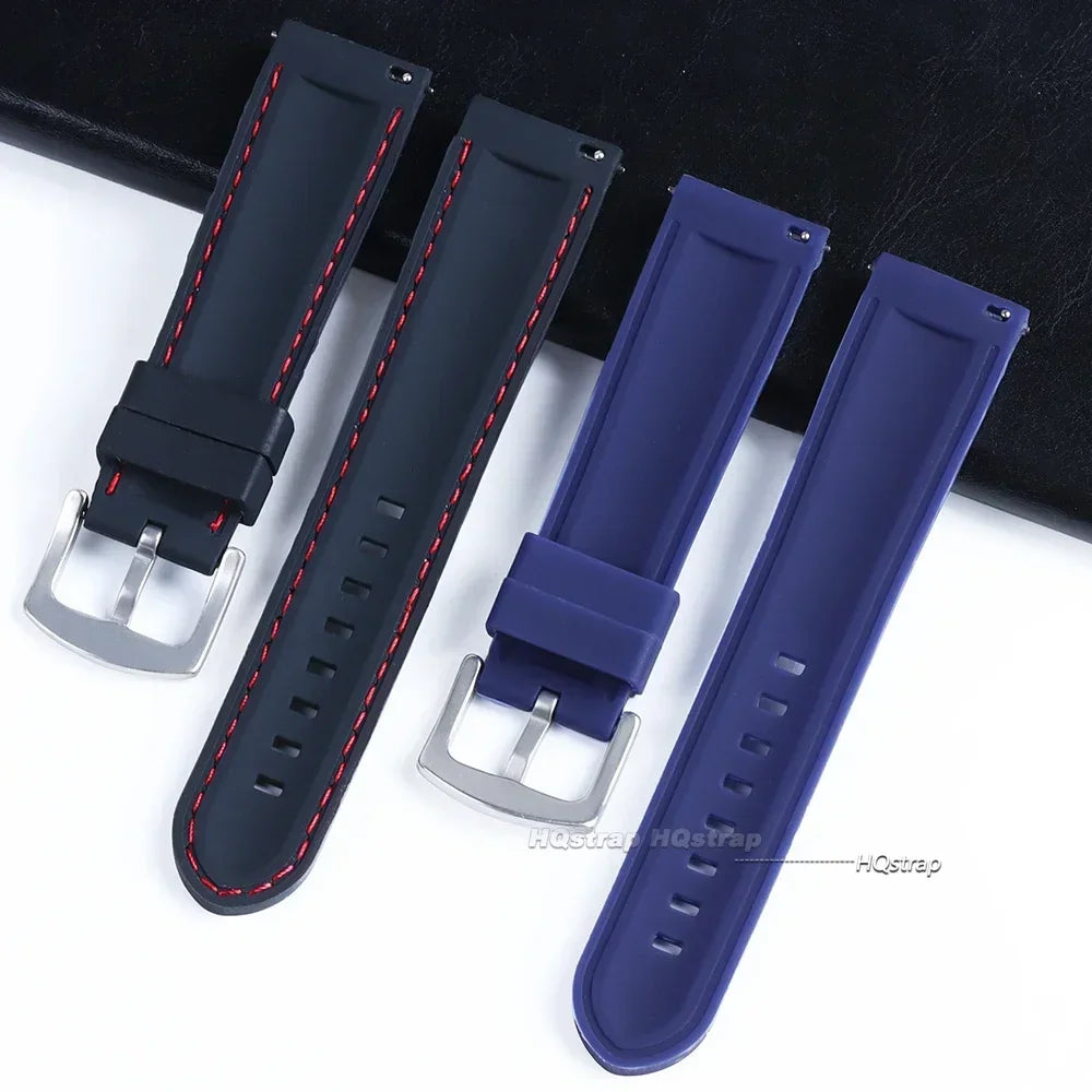 Silicone Waterproof Quick Release Watchband 18-24mm Black Green Rubber Strap for Seiko