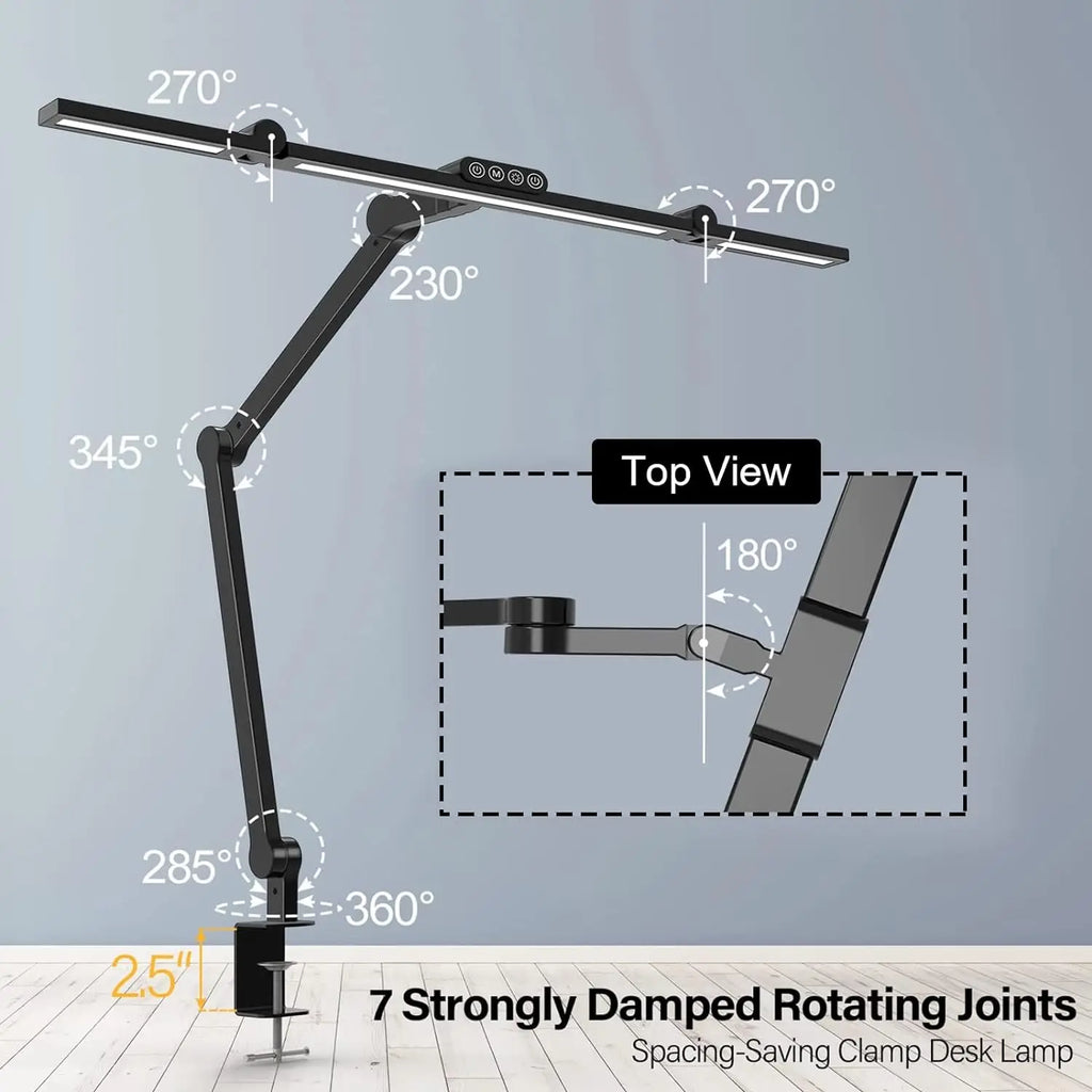 28.2" Large Transformable LED Desk Lamp with Clamp, 24W Auto Dimming Sensor Light for Office