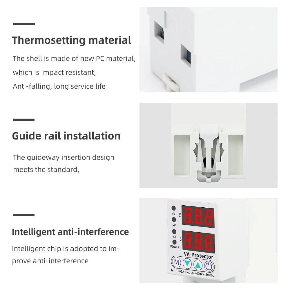 40A/63A Adjustable Digital Voltage Relay 220V Circuit Breaker Surge Protector Over & Under Current Protection