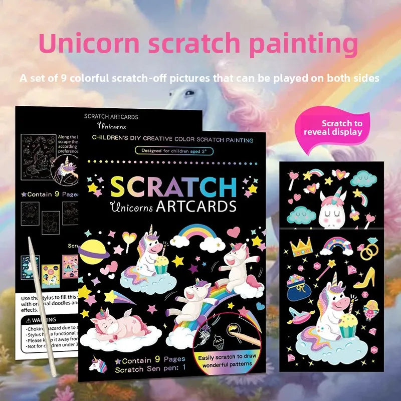 CowLost | product_id-9pcs-magic-rainbow-scratch-art-painting-kit-cartoon-animal-diy-educational-toy |5