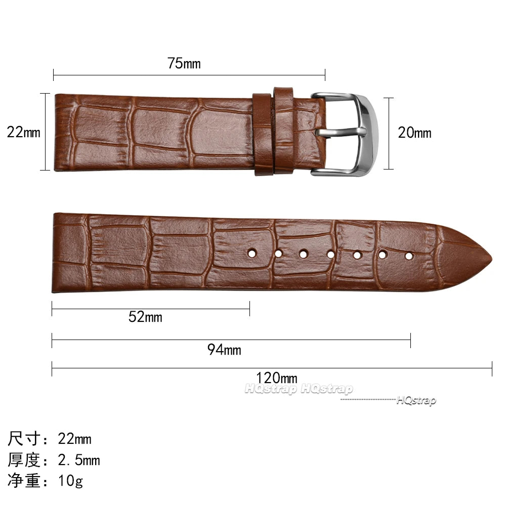 Leather Watch Strap Bamboo Knot Pattern Universal Replacement 18mm-22mm Black Brown Blue White Pink