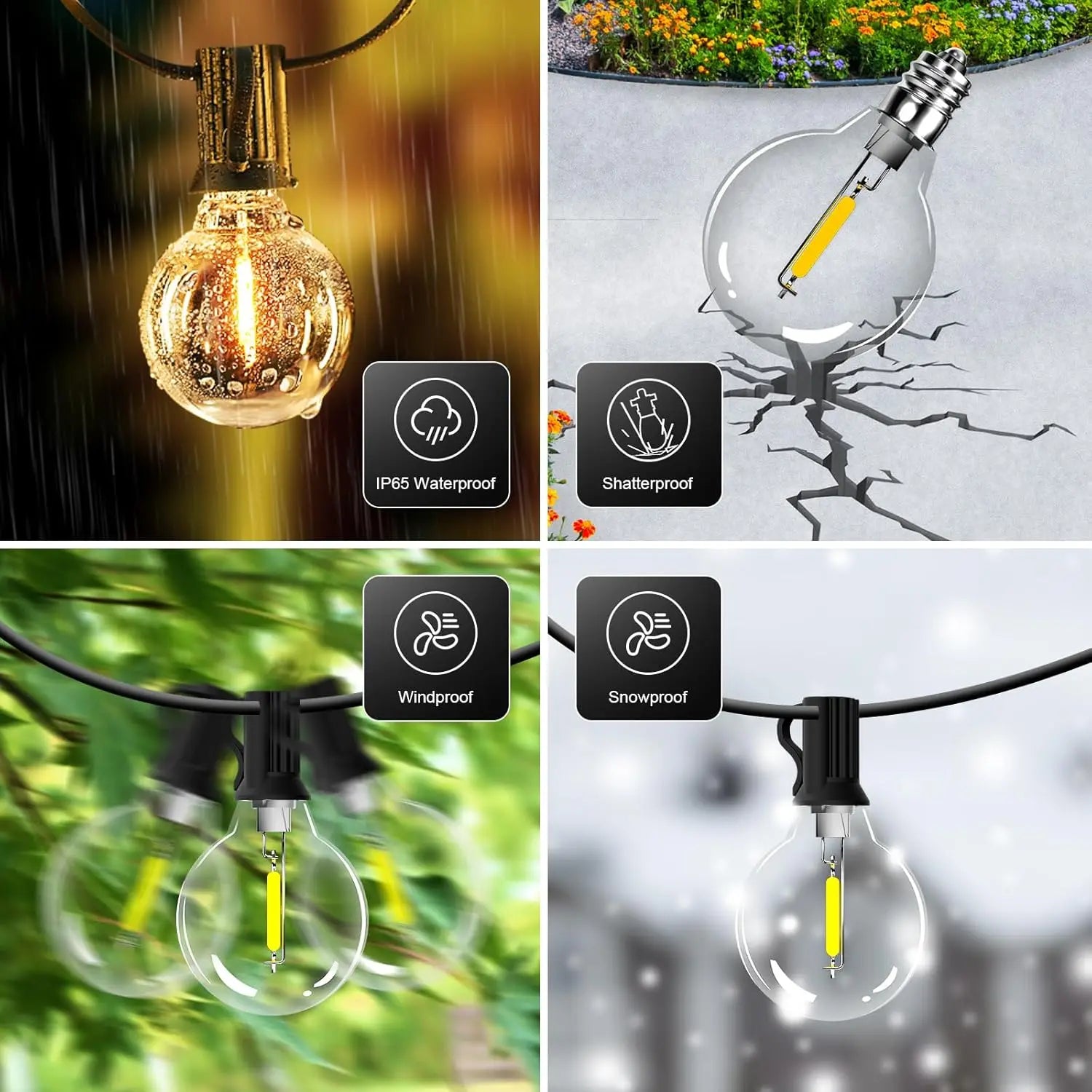 Mexllex G40 LED Globe String Lights Outdoor Waterproof Plug-In Garland Lamp for Christmas Party Garden Decor
