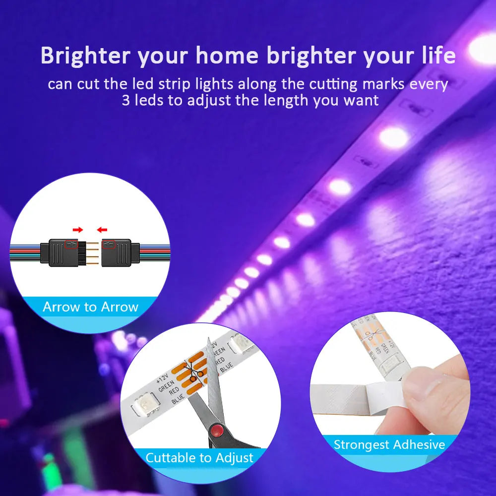 RGB 5050 LED Strip Light 12V 30 LEDs/M Music Sync APP Remote Control Flexible Tape