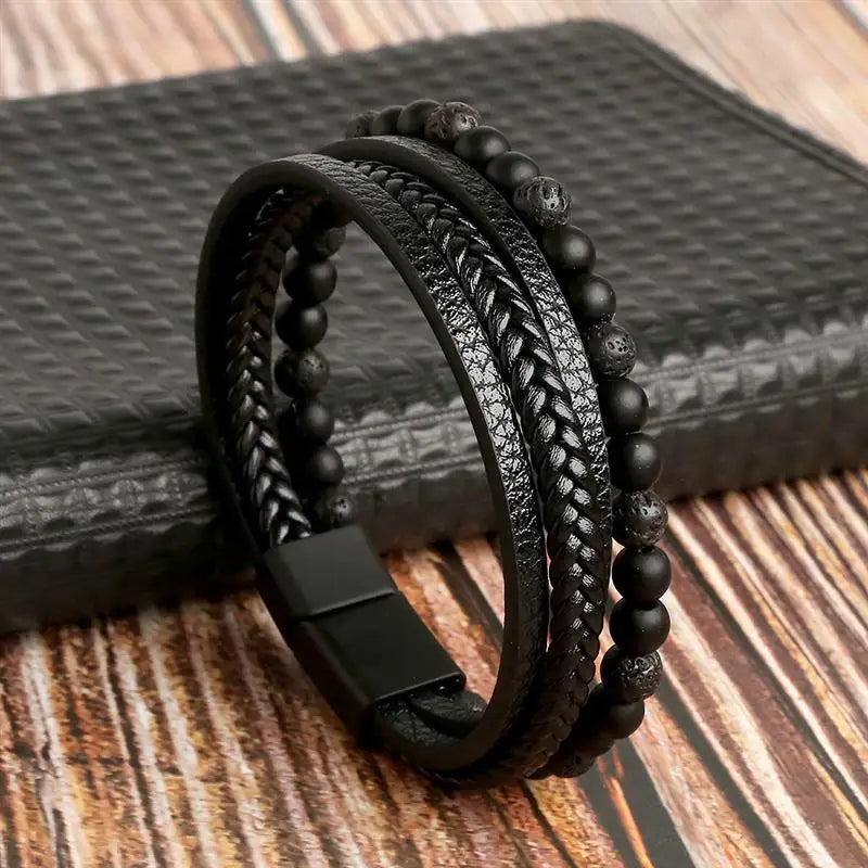 CowLost | high-quality-leather-bracelet-men-classic-fashion-tiger-eye-beaded-multi-layer |7