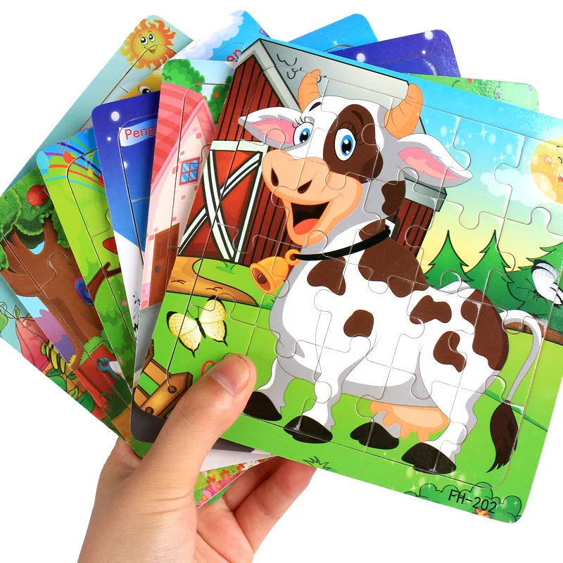 CowLost | fencing-barriers-20-piece-wooden-3d-cartoon-puzzle-educational-toy |4